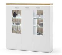 PEGANE Buffet/Vaisselier Coloris chêne Wotan et Blanc - Longueur 138 x Hauteur 144 x Profondeur 38 cm