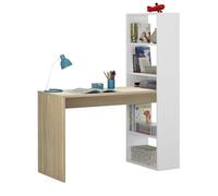 PEGANE Bureau avec étagère intégrée Coloris Blanc Artic/chêne Canadien - Hauteur 144 x Longueur 120 x Profondeur 53 cm