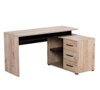 PEGANE Bureau d'angle avec Rangement Couleur chêne Gris/Noir - Longueur 137,5 x Profondeur 101,5 x Hauteur 75cm