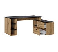 PEGANE Bureau d'angle en mélamine Coloris Imitation chêne Rustique/Noir - Longueur 183 x Profondeur 141 x Hauteur 75 cm