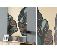 PEGANE Cadre de Photo Multicolore sur Verre + Miroir coloré doré - Longueur 100 x Hauteur 150 cm