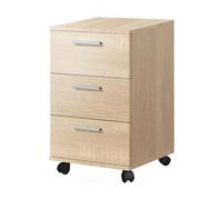 PEGANE Caisson Commode à 3 tiroirs avec roulettes Coloris chêne - Longueur 42 x Hauteur 68 x Profondeur 35 cm