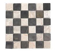 PEGANE Carrelage de mosaïque/Plaque mosaïque Mur et Sol en marbre Naturel Coloris Noir et Blanc Mat- 30 x 30 cm