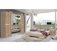 Chambre a coucher complete adulte (lit 140x190 cm + 2 chevets + armoire) coloris imitation chene Artisan/chrome brillant -PEGANE-