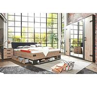 Chambre a coucher complete adulte (lit 160 x 200cm + 2 chevets + armoire) coloris imitation chene/gris fonce --