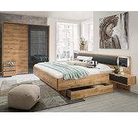 PEGANE Chambre à Coucher complète Adulte (lit 160x200 cm Queen Size + 2 chevets + 2 tiroirs + Armoire) Coloris Imitation chêne Poutre/Graphite