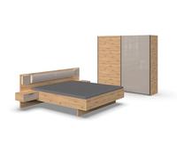 PEGANE Chambre à Coucher (Lit Adulte 160x200cm + 2 chevets + Armoire) Coloris Imitation chêne Artisan/Façade Verre Gris