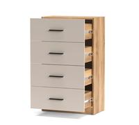 PEGANE Chiffonnier Commode à 4 tiroirs Coloris Beige/chêne Mauvella - Longueur 60 x Hauteur 100 x Profondeur 34,5 cm