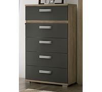 PEGANE Chiffonnier Commode Meuble de Rangement Coloris chêne Cambrian/Graphite- Longueur 60 x Profondeur 39.6 x Hauteur 109.4 cm