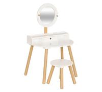 PEGANE Coiffeuse Enfant avec Miroir et Tabouret Blanc - Longueur 60,7 x Profondeur 42 x Hauteur 89,2 cm