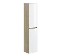 Colonne de salle de bain en melamine coloris blanc / chene - Longueur 30 x profondeur 27 x Hauteur 140 cm --