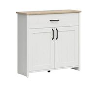 PEGANE Commode à 2 Portes et Un tiroir, Coloris Blanc pin Andersen/Chêne Clair - Longueur 101,5 x Profondeur 36,5 x Hauteur 98,5 cm