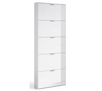 PEGANE Commode à Chaussures en Bois de 5 abattants Coloris Blanc Brillant - Dim : 180 x 70 x 17 cm
