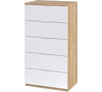 PEGANE Commode avec 5 tiroirs Coloris chêne Canadian et Blanc Artic - 110 x 60 x 40 cm