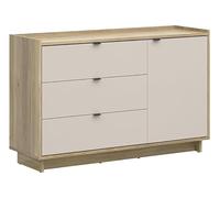 PEGANE Commode Buffet à 1 Porte et 3 tiroirs Coloris Chêne mauvella/Beige - Longueur 134 x Profondeur 42 x Hauteur 86 cm