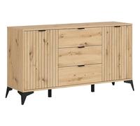PEGANE Commode Buffet à 2 Portes et 3 tiroirs,Coloris Chêne Artisan - Longueur 150 x Profondeur 41 x Hauteur 83 cm