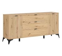 PEGANE Commode Buffet à 2 Portes et 3 tiroirs,Coloris Chêne Artisan - Longueur 180 x Profondeur 41 x Hauteur 83 cm