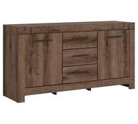PEGANE Commode Buffet à 2 Portes et 3 tiroirs, Coloris Chêne Marron foncé - Longueur 160 x Profondeur 45 x Hauteur 85 cm
