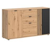 PEGANE Commode Buffet à 3 Portes et 2 tiroirs,Coloris Chêne Artisan/Noir - Longueur 55 x Profondeur 40 x Hauteur 46,5 cm