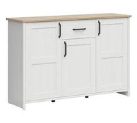 PEGANE Commode Buffet à 3 Portes et Un tiroir, Coloris Blanc pin Andersen/Chêne Clair - Longueur 148 x Profondeur 42,5 x Hauteur 98,5 cm