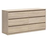 PEGANE Commode Buffet à 6 tiroirs Meuble de Rangement, Coloris chêne Sonoma - Longueur 150 x Profondeur 45 x Hauteur 75,5 cm