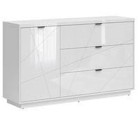 PEGANE Commode Buffet avec 1 Porte et 3 tiroirs, Coloris Blanc Brillant/Blanc Haute Brillance - Longueur 156 x Profondeur 42,5 x Hauteur 93 cm