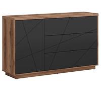 PEGANE Commode Buffet avec 1 Porte et 3 tiroirs, Coloris Chêne Delano/Noir Mat - Longueur 156 x Profondeur 42,5 x Hauteur 93 cm