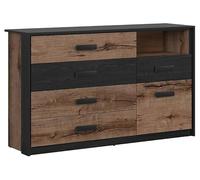 PEGANE Commode Buffet avec 1 Porte et 5 tiroirs Coloris Chêne Marron foncé/Chêne Noir - Longueur 150 x Profondeur 41 x Hauteur 90 cm