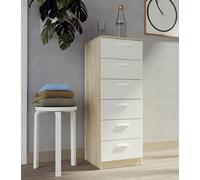 PEGANE Commode Chambre à Coucher Chiffonier à 6 tiroirs Coloris Chêne Cambrien/Blanc - Longueur 40 x Profondeur 40 x Hauteur 110 cm