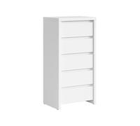 PEGANE Commode Chiffonier à 5 tiroirs Meuble de Rangement, Coloris Blanc/Blanc Mat - Longueur 56 x Profondeur 40,5 x Hauteur 112,5 cm