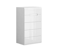 PEGANE Commode Chiffonnier à 5 tiroirs, Coloris Blanc/Blanc Haute Brillance - Longueur 60 x Profondeur 41 x Hauteur 104 cm