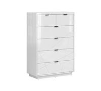 PEGANE Commode Chiffonnier à 6 tiroirs, Coloris Blanc Brillant/Blanc Haute Brillance - Longueur 90 x Profondeur 42,5 x Hauteur 130,5 cm