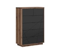 PEGANE Commode Chiffonnier à 6 tiroirs, Coloris Chêne Delano/Noir Mat - Longueur 90 x Profondeur 42,5 x Hauteur 130,5 cm
