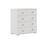PEGANE Commode Chiffonnier Meuble de Rangement avec 5 tiroirs, en pin Massif Coloris Blanc - Longueur 76 x Hauteur 73,6 x Profondeur 36,5 cm