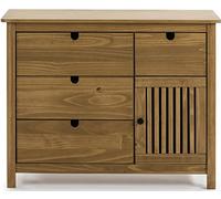 PEGANE Commode en pin Massif décor ciré Naturel, Meuble de Rangement - Longueur 100 x Profondeur 40 x Hauteur 80 cm