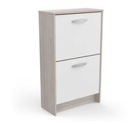 PEGANE Commode Meuble à Chaussures 2 abattants 8 Paires Couleur chêne/Blanc Mat - Largeur 53,9 x Profondeur 24,4 x Hauteur 90,6 cm