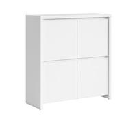PEGANE Commode Meuble de Rangement 4 Portes, Coloris Blanc/Blanc Mat - Longueur 105 x Profondeur 40,5 x Hauteur 112,5 cm
