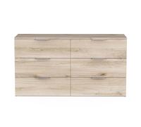 PEGANE Commode Meuble de Rangement 6 tiroirs Couleur chêne - Largeur 151,3 x Profondeur 41,2 x Hauteur 81,1 cm