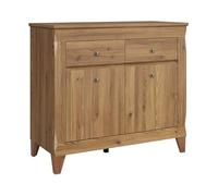 PEGANE Commode Meuble de Rangement à 2 Portes et 2 tiroirs à Fermeture Soft-Close Coloris Mélèze doré - Longueur 110 x Profondeur 47 x Hauteur 98 cm