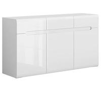 PEGANE Commode Meuble de Rangement à 3 Portes et 3 tiroirs, Coloris Blanc/Blanc Haute Brillance - Longueur 150 x Profondeur 41 x Hauteur 84 cm