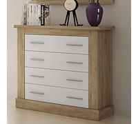 PEGANE Commode, Meuble de Rangement Coloris Chêne Cambrian, Blanc - Longueur 90,8 x Profondeur 39.6 x Hauteur 91,50 cm