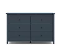 PEGANE Commode, Meuble de Rangement en pin avec 6 tiroirs Coloris Bleu Marine - Longueur 130 x Profondeur 45 x Hauteur 80 cm