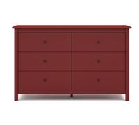 PEGANE Commode, Meuble de Rangement en pin avec 6 tiroirs Coloris Bordeaux - Longueur 130 x Profondeur 45 x Hauteur 80 cm