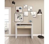 PEGANE Console Extensible Coloris Blanc et chêne - Dim : 88 x 99 x 36 cm