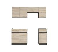 PEGANE Cuisine complète 180 cm,Ensemble de Meuble de Cuisine Coloris chêne Sonoma/Marron, Plan de Travail Inclus