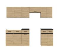 PEGANE Cuisine complète 240 cm,Ensemble de Meuble de Cuisine Coloris Chêne berstein, Plan de Travail Noir Inclus