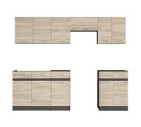 PEGANE Cuisine complète 240 cm,Ensemble de Meuble de Cuisine Coloris chêne Sonoma/Marron, Plan de Travail Inclus