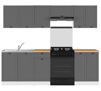 PEGANE Cuisine complète 240 cm,Ensemble de Meuble de Cuisine Coloris Gris Graphite/Blanc, Plan de Travail Coloris Chêne doré Inclus