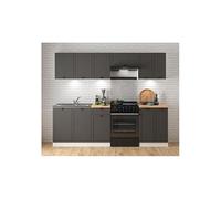 PEGANE Cuisine complète 240 cm,Ensemble de Meuble de Cuisine Coloris Gris Graphite/Blanc, sans Plan de Travail