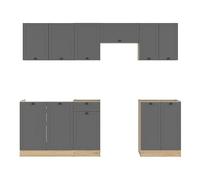 PEGANE Cuisine complète 240 cm,Ensemble de Meuble de Cuisine Coloris Gris Graphite/Chêne Graphite, Plan de Travail Non Inclus